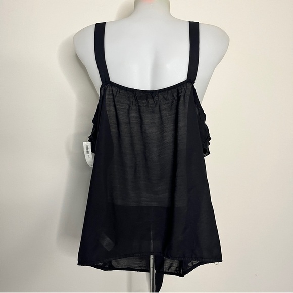 NWT Old Navy Black Ruffled Tank Top Lightweight Sheer Modal Tie Front Sz XL - Picture 2 of 12